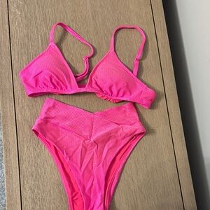 Aerie Vibrant Pink High-Cut Bikini Bottom